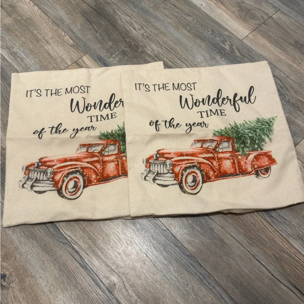 Festive Red Truck Holiday Pillow Cover